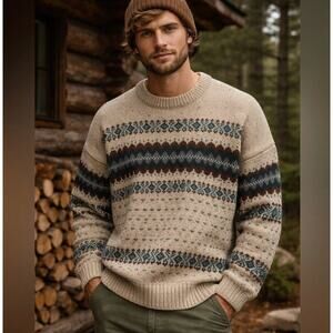 90s Vintage Alps Rugged Outdoors Wool Knit Fair Isle Pullover Sweater Mens M